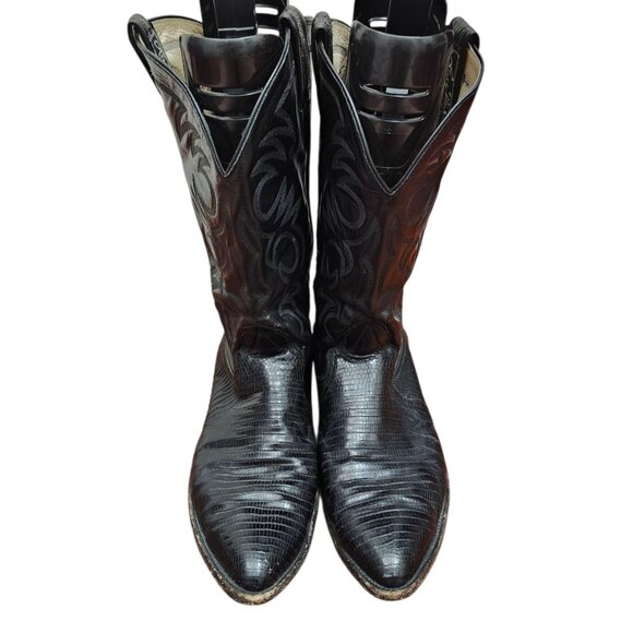 Vtg Larry Mahan Black Leather Cowboy Boots SIze 11 B, made in Texas - Picture 4 of 16